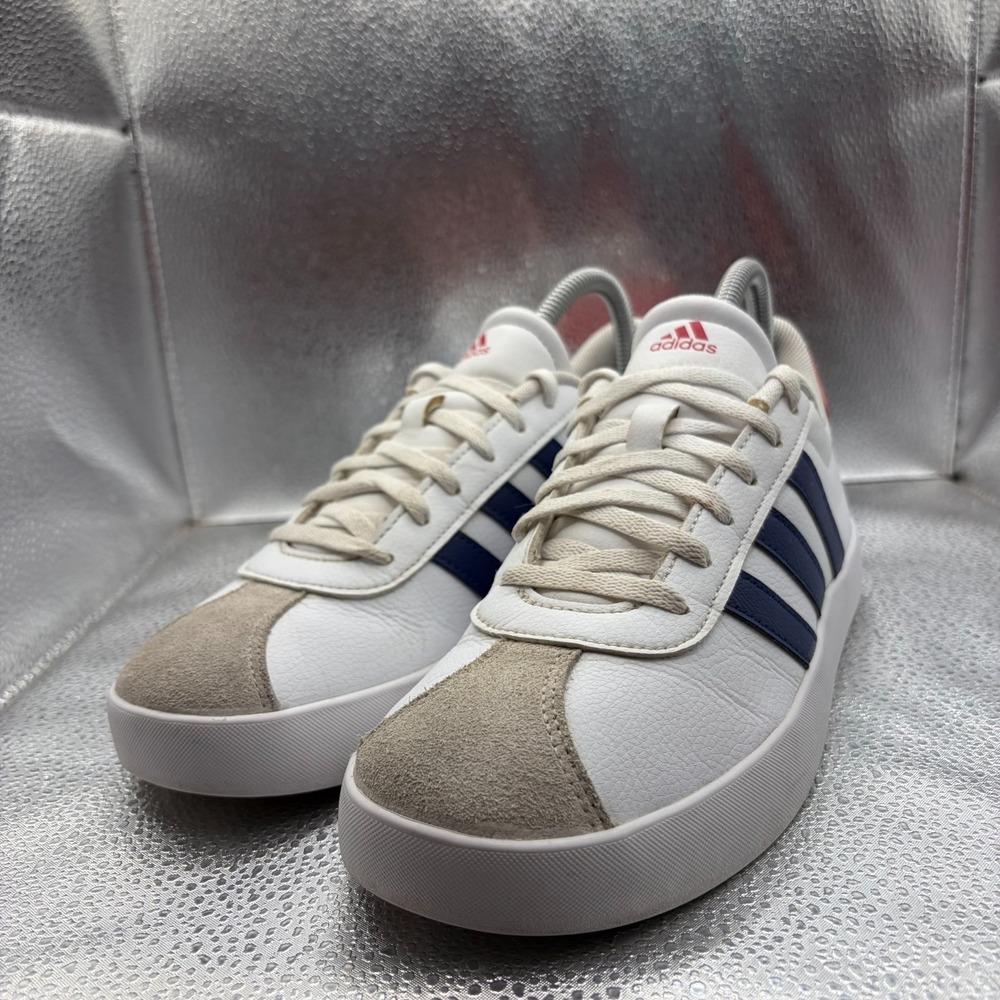 Size 5 Adidas VL Court 3.0 White Navy Blue Stripes Mens Athletic Shoes IE6224 - Picture 5 of 9